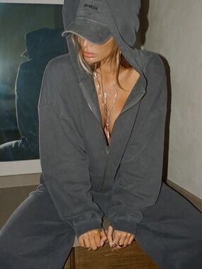 Joah Brown Washed Charcoal Zip Hoodie